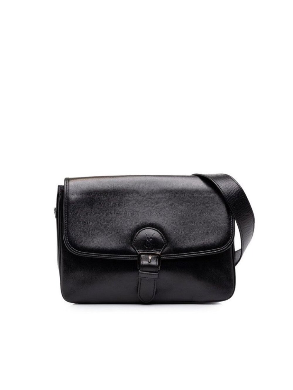 Saint Laurent YSL Logo Belt Flap Shoulder Bag Black Leather